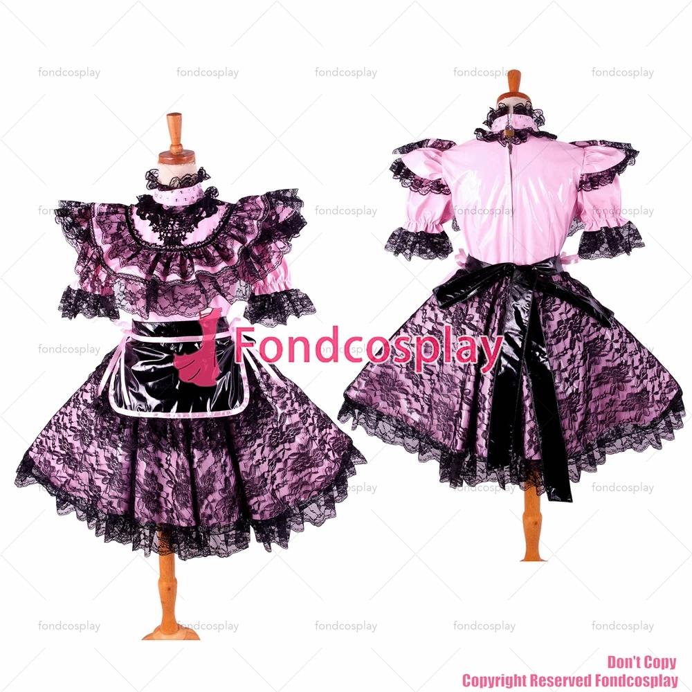 

Сексуальная одежда для взрослых с крестом fondcosplay, розовое тонкое платье из ПВХ, Запираемая униформа, черный фартук, CD/TV[G2116]