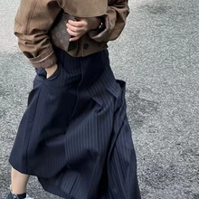 Fashion Striped Suit Pleated Skirt Women 2023 New Summer Harajuku High Waisted Skirts Y2k Streetwear Pocket Slim Long Skirts