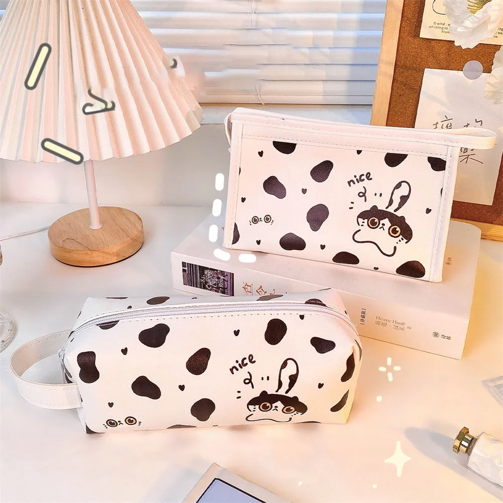 

INS Cute Milk Pencil Bag Large Capacity Zipper Cosmetic Travel Storage Bag Stationary Pen Storage Bag Student Pencil Case