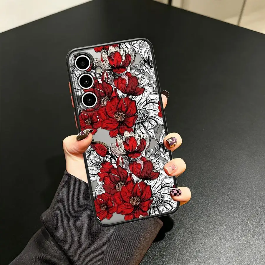 Фото Чехол для Samsung Galaxy A35 A52S A72 A73 A33 A16 A15 A54 A17 A52 A56 A55 A34 A36 A53 A14 A23, чехол для телефона, красный цвет, магнолия №1