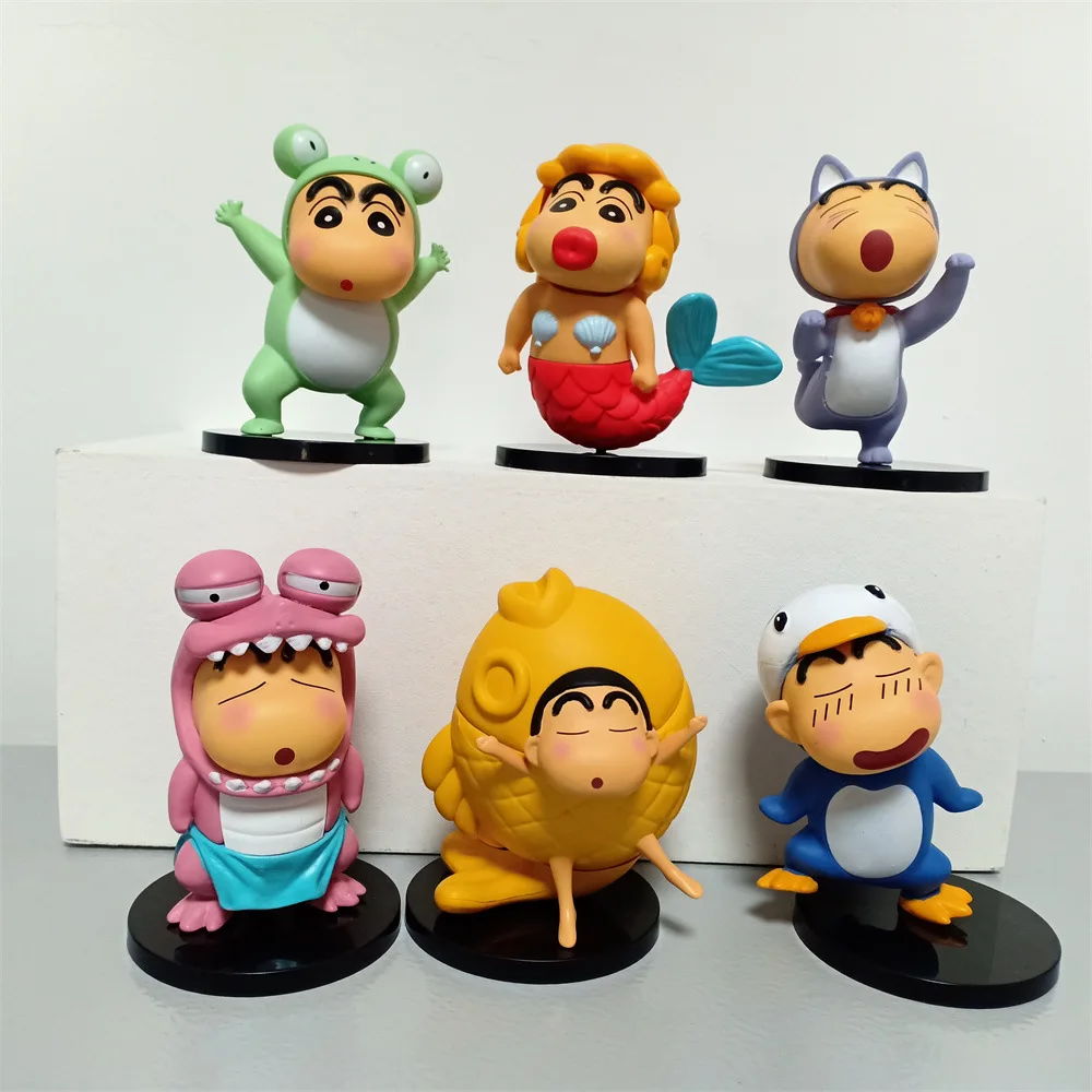 

6pcs/set Anime Crayon Shin-chan Cartoon Kawaii Cos Mermaid Animal Statue Figurine PVC Action Figure Collectible Model Toys