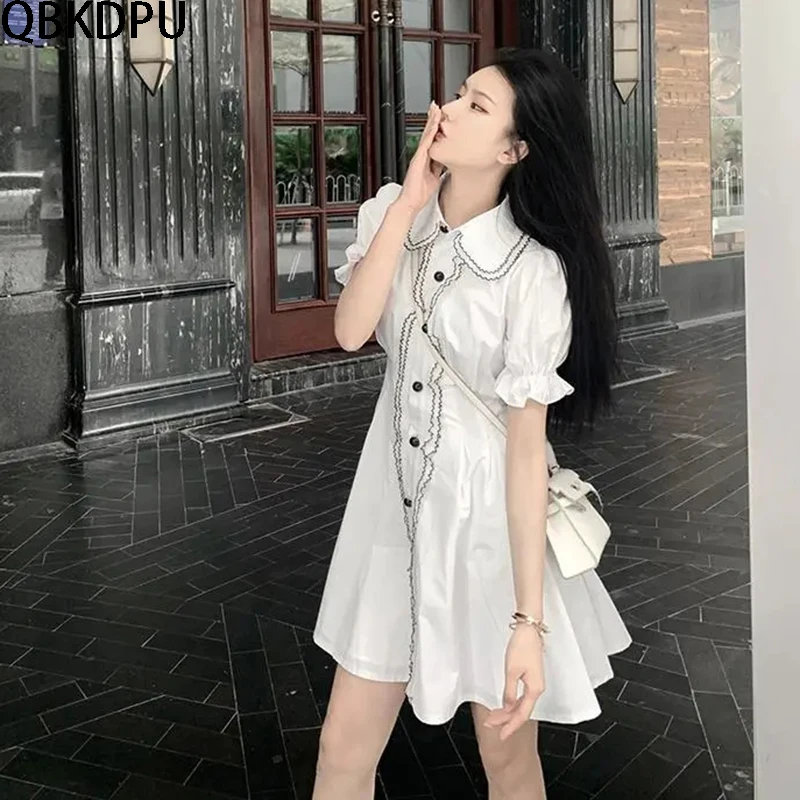 Летние женские короткие платья французское милое белое платье с кукольным