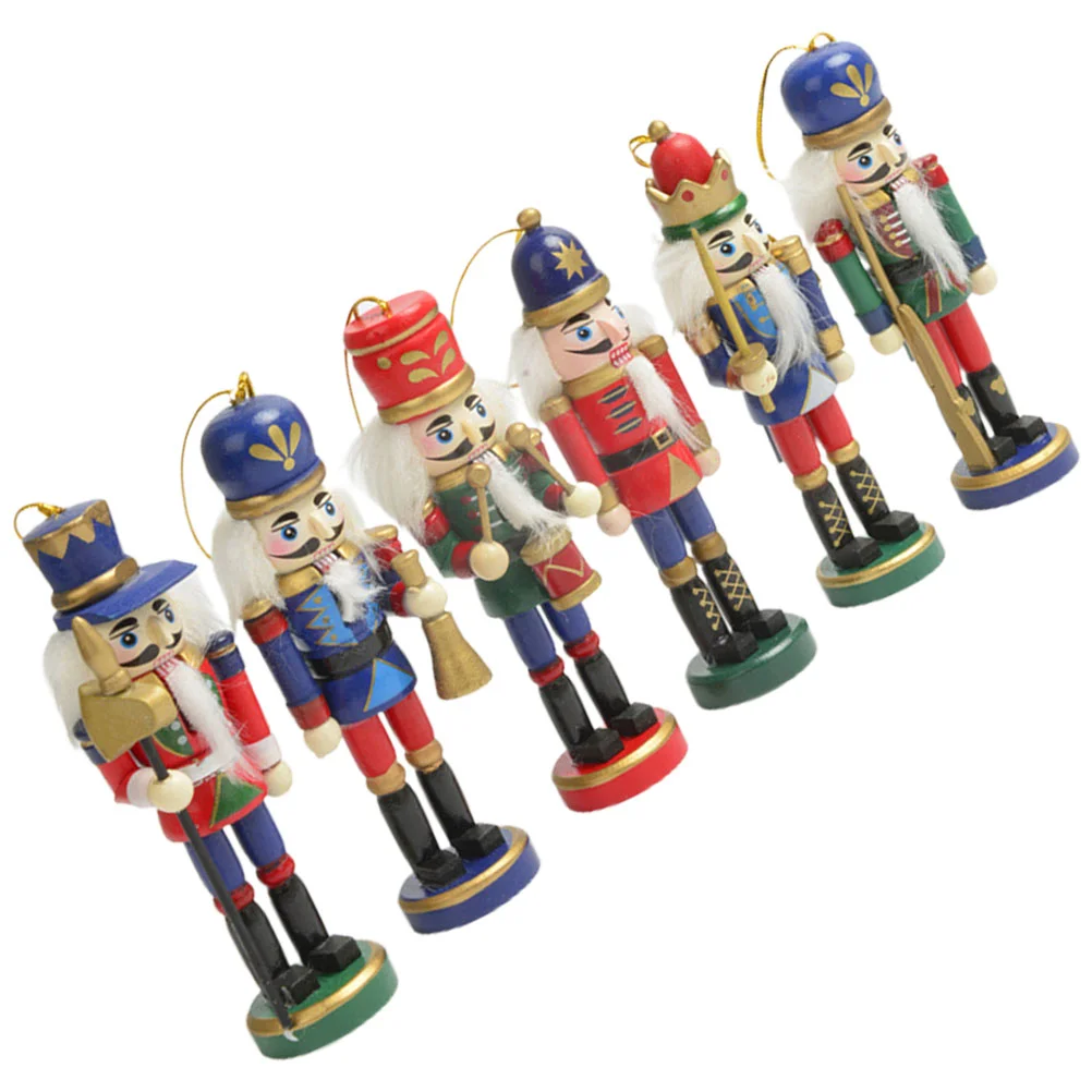 

6 Pcs Nutcracker Pendant Hanging Christmas Ornament Wooden Xmas Tree Decorations Table