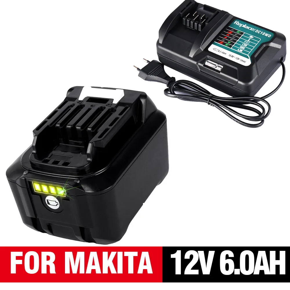 12V 6000mAh Rechargeable Lithium Ion Battery for Makita BL1040 BL1015 BL1020B BL1016 BL1021 BL1040B + Battery Charger EU Plug