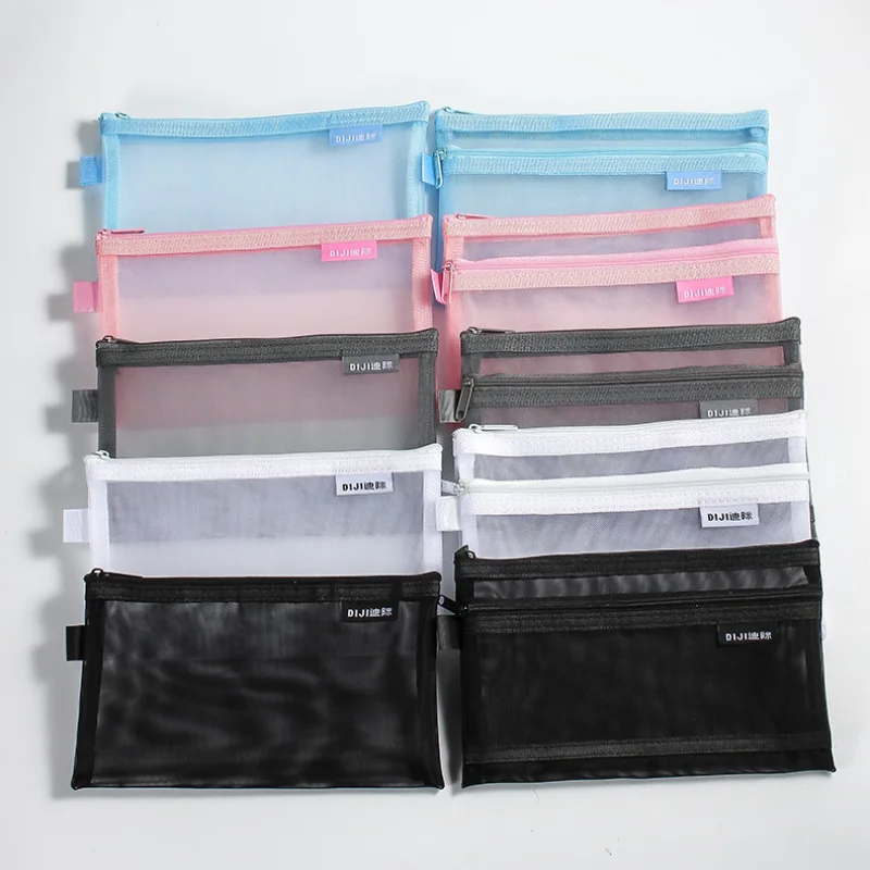 

1PCS Student Stationery Pencil Case Clear Make Up Coin Storage Bags Transparent Makeup Bag Mesh Zipper Cosmetic Bag for Women