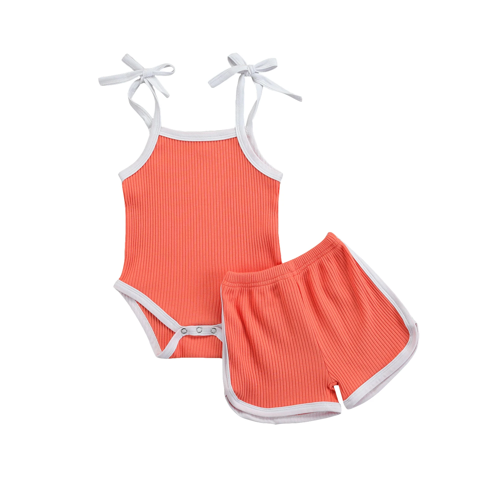 

Комплект одежды для новорожденных мальчиков и девочек, Цветные Ребристые шорты на бретельках без рукавов с квадратным воротником и разрезо...