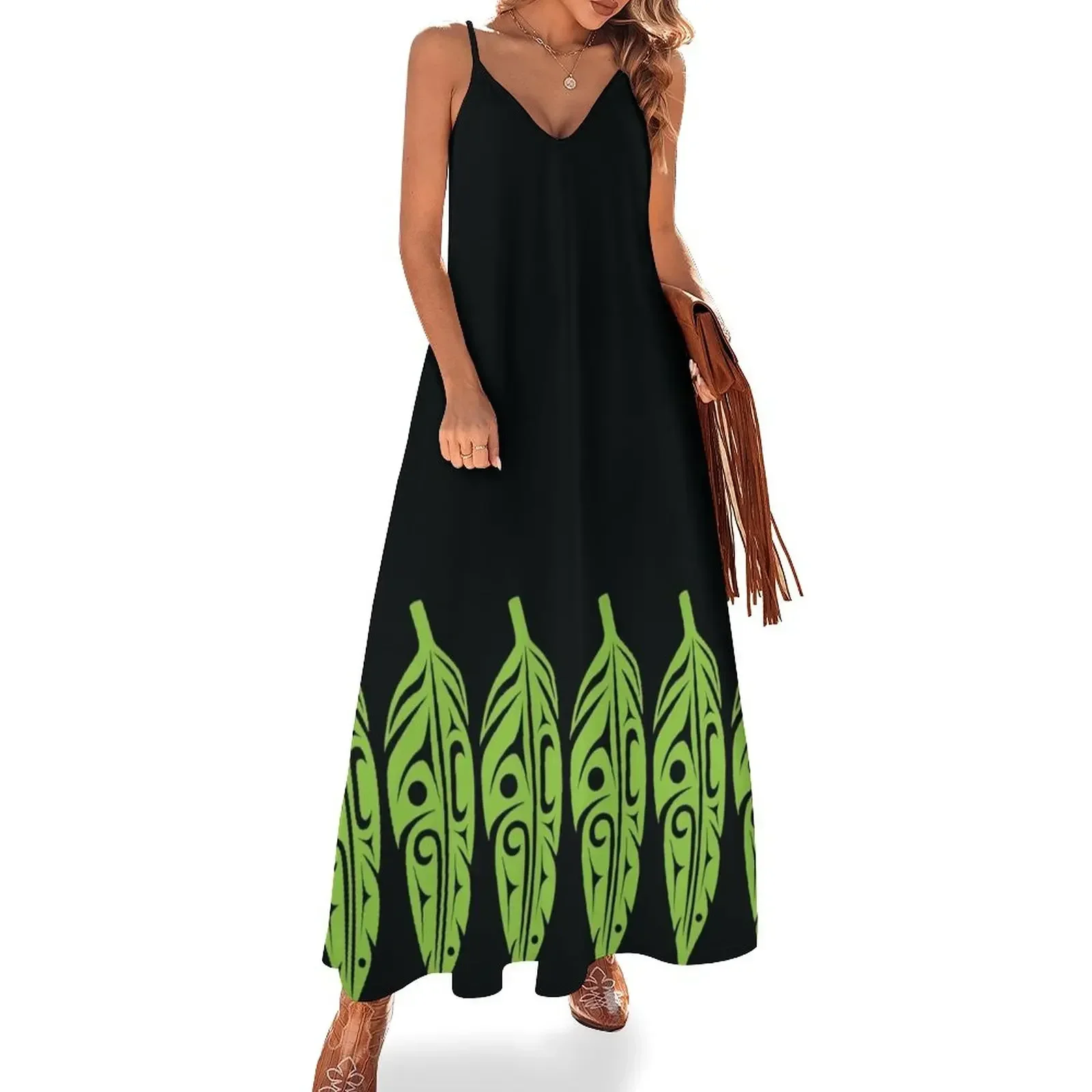 Женское платье без рукавов с перьями-липучкой