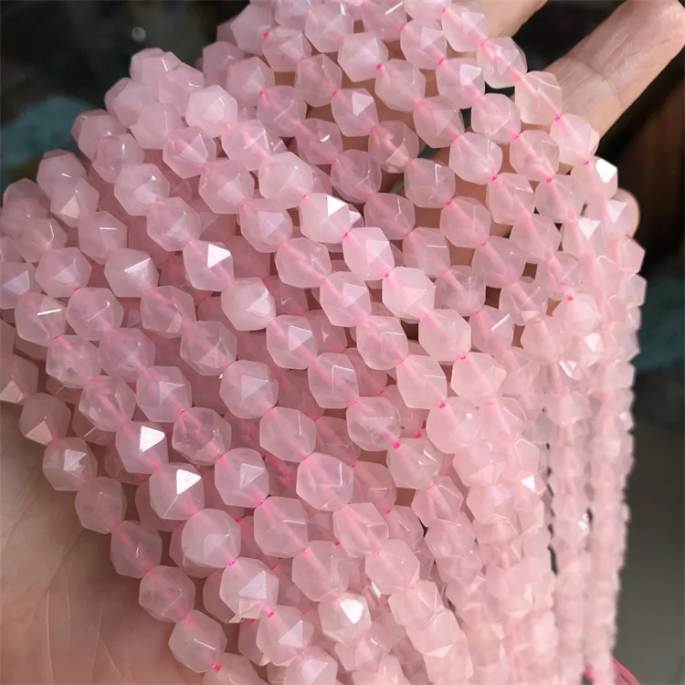 

Fashion High Quality Faceted Rose Quartz Stone Round Loose Spacer Beads For Jewelry Making Bracelet DIY Earring Accessories Gift