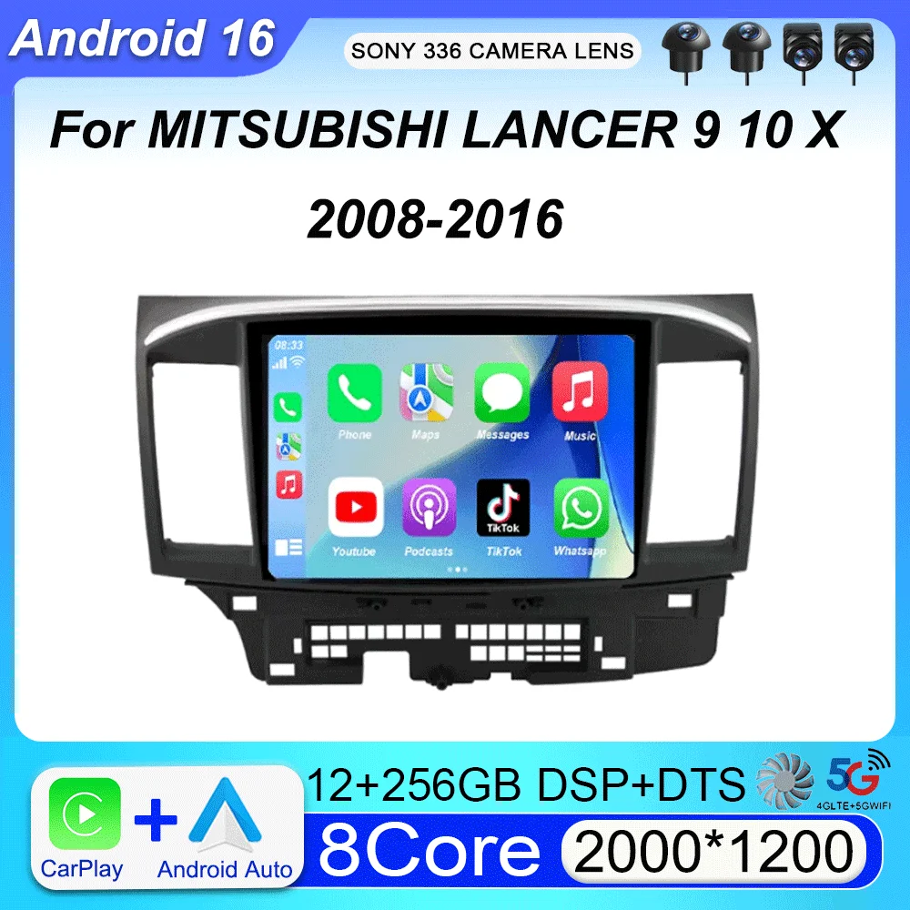 Фото Видеоплеер для MITSUBISHI LANCER 9 10 X 2008 - 2016, 9-дюймовый Android 16 автомобильный радиоприемник, стереосистема, GPS-плеер, Carplay, автоэкран №1