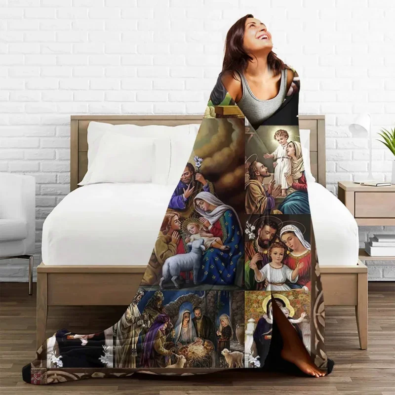 

Jesus Virgin Mary Christian Catholic Blanket Fleece Spring/Autumn Super Soft Throw Blankets For Bed Outdoor Plush Thin Quilt