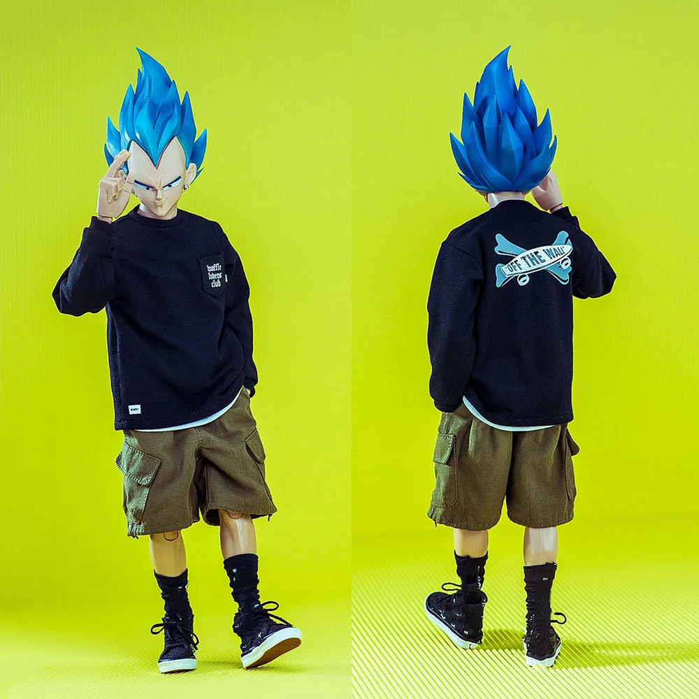 

trickyMan12 1/6 Trend StreetWear Male Cargo Vest Hip Hop Shorts Black Long Sleeved Shirt Shoes Set for 12" Male Action Figure