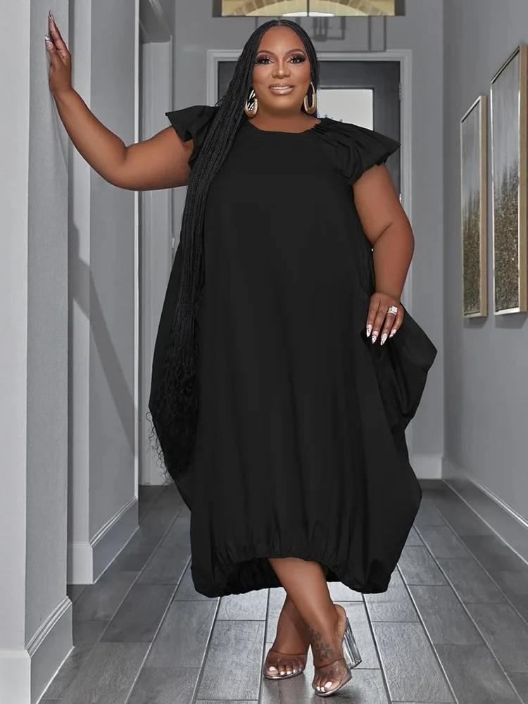 Plus Size Dresses for Women Loose Pockets Solid Elegant Solid Maxi Dress New in Summer Clothes Wholesa 3xl 4xl 5xl 6xl