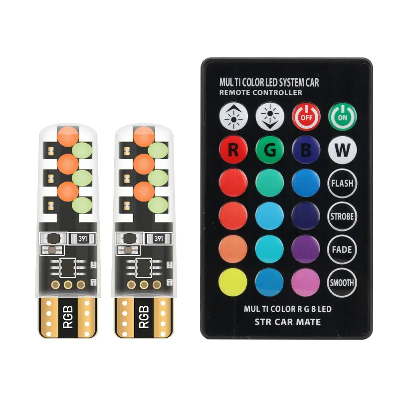 

T10 W5w RGB Светодиодный Комплект Внутреннего Освещения Автомобиля С Дистанционным Управлением COB Лампа Для Чтения Универсал...