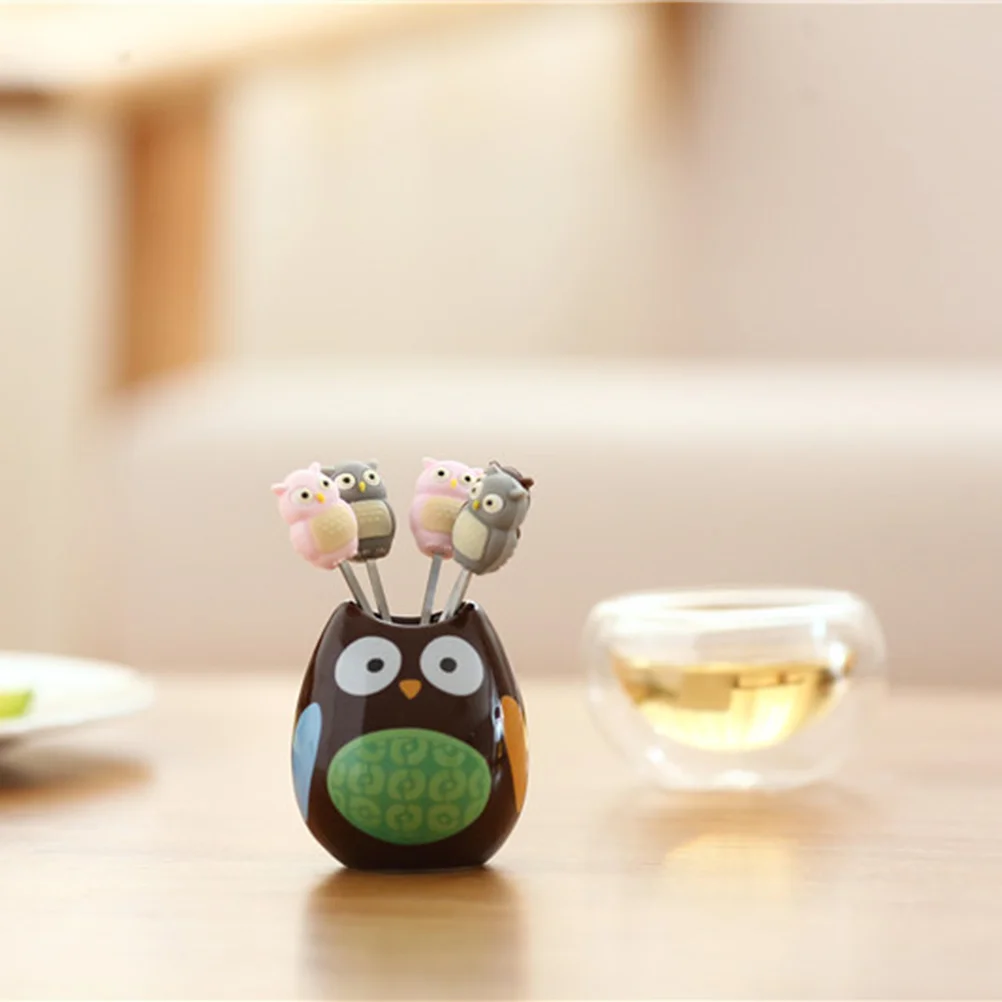 

7pcs/pack Stainless Steel Animal Fruit Fork Cartoon Children Snack Cake Dessert Food Fruit Pick Home Party Decor with Ceramics