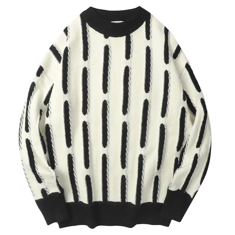 

Men Stripe Sweaters Winter Vintage Pullover Harajuku Oversized knitwear O-Neck knits Fashion Tops Autumn New Streetwear Sweater