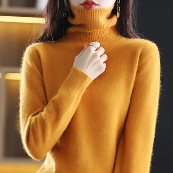 Autumn and winter women's high neck pullover 100% pure mink cashmere sweater knitted soft fashion warm women's clothing 1