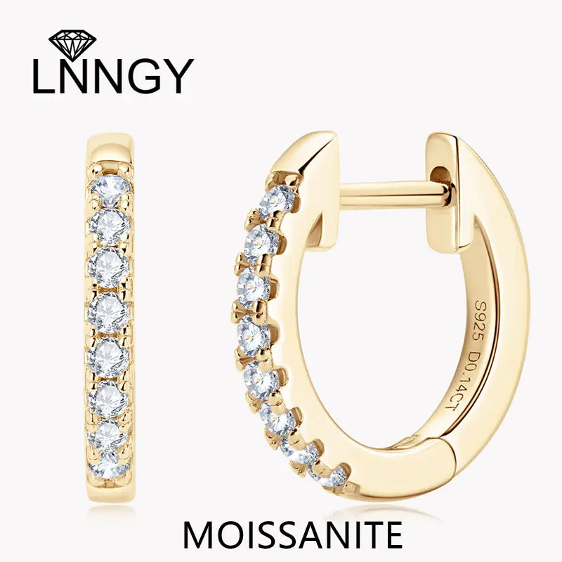 Женские французские круглые серьги Lnngy из стерлингового серебра 925 пробы, круглые серьги-обручи с муассанитом, повседневные украшения