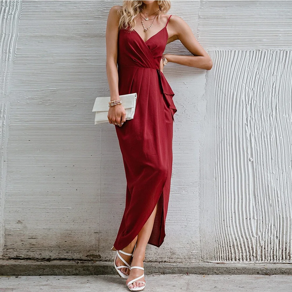 

Spring and summer 2022 Women's fashion pure color sling dress
