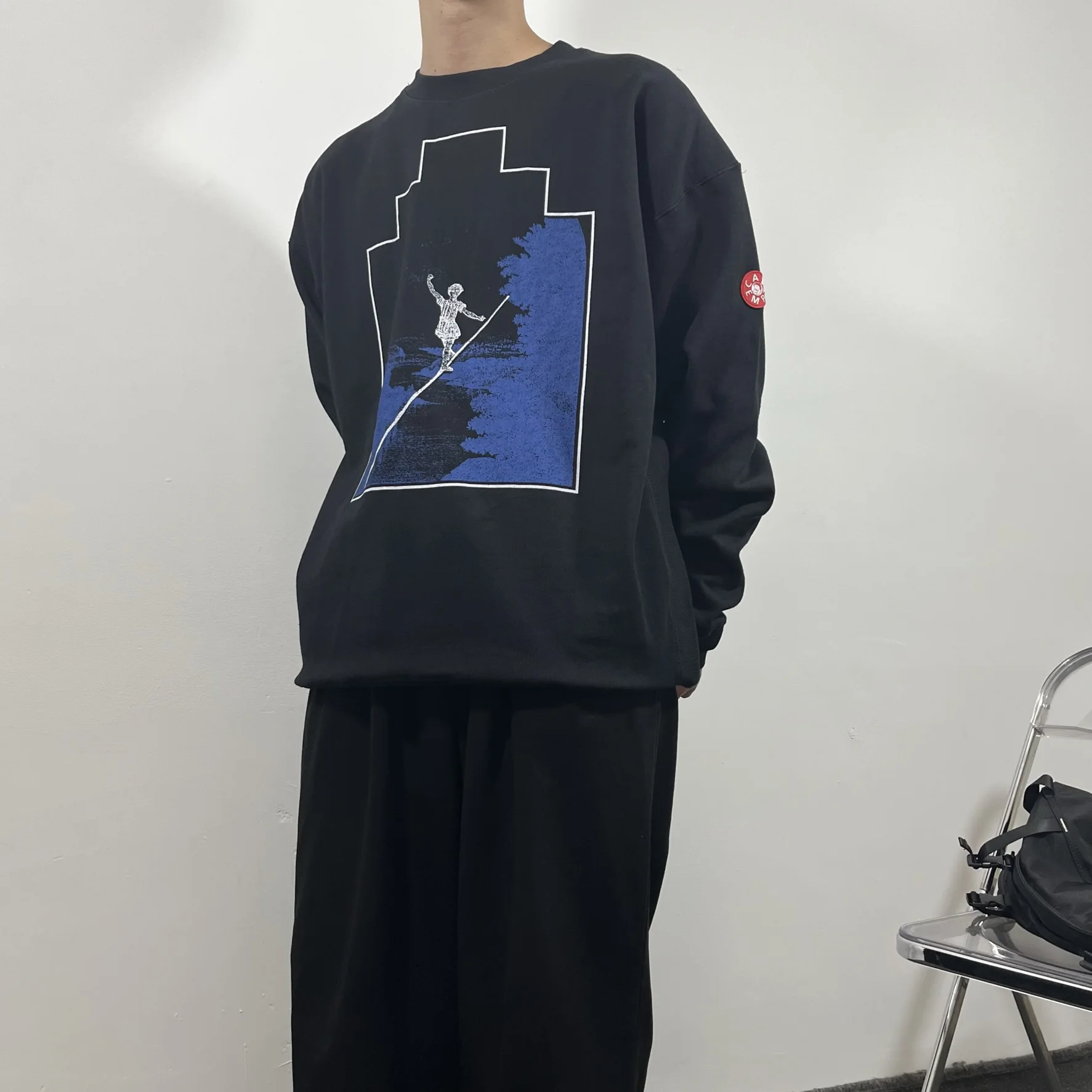 

Autumn LIFE CAVEMPT Japanese vintage round neck top for men and women C.E casual printing loose pullover Japanese trend sweater