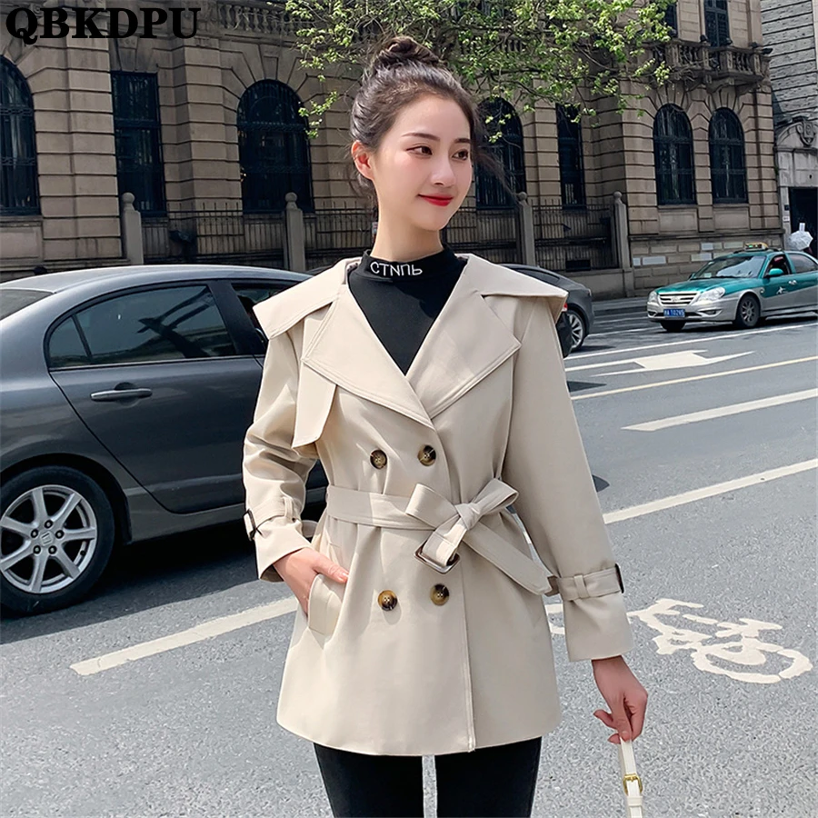 

Belt Double Breasted Mid-length Women Trench Coat Slim Classic Windbreaker Jacket Casual Korean Trenchcoat Elegant Outwear
