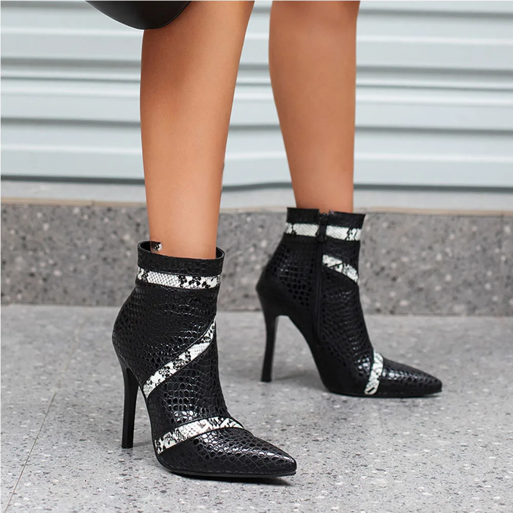 DoraTasia Popular New Ladies Elegant Pumps Thin High Heels Snakes Veins pointed-toe Ankle Boots Woman Sexy Winter Shoes Female