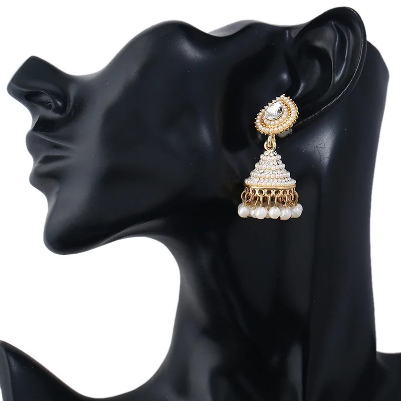 

Retro Indian Earrings Drop Ear Stud Wedding Bridal Jewelry Pearl Pendant