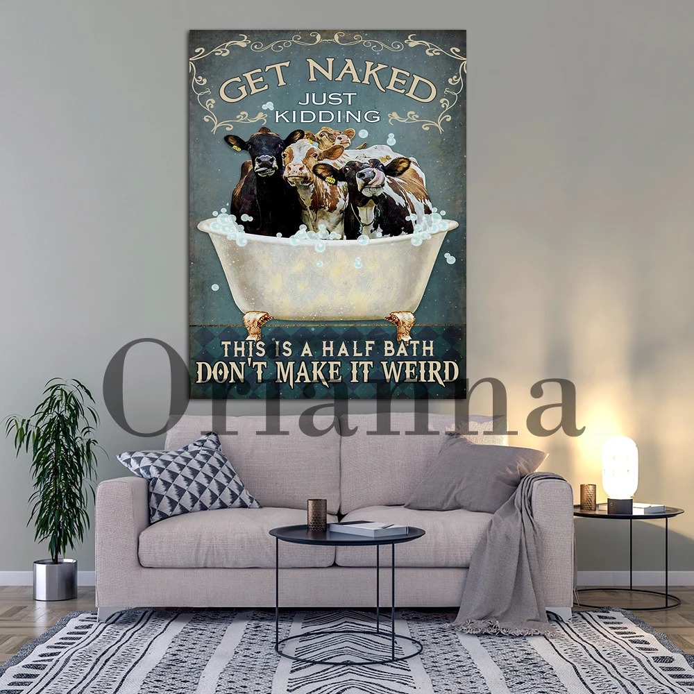 Забавная корова Обнаженная не делайте это странным Холщовый постер печать ретро