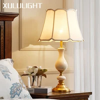 European-style Ceramic Fabric White Queen Bedroom Bedside Counter Lamp Living Room Study Retro Decoration Home LED Table Lamp