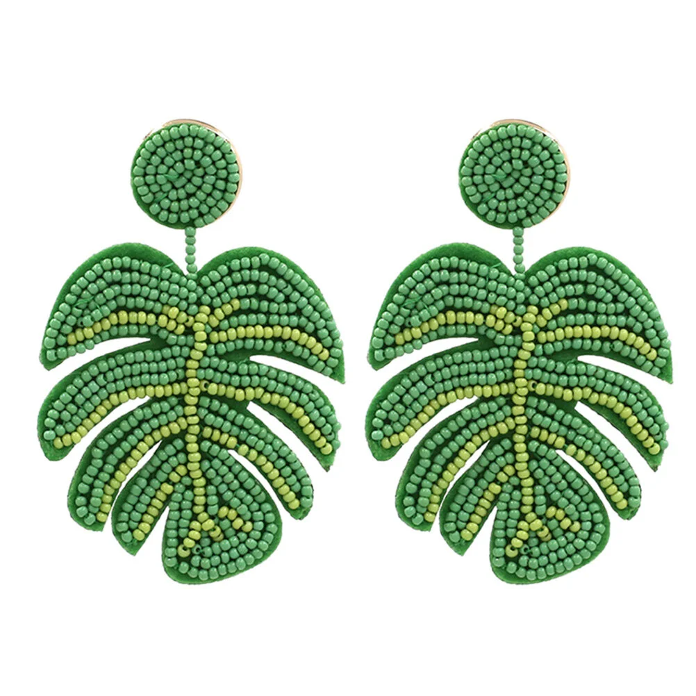

Rice Bead Leaf Earrings Hoop Girls Charming Adornments Elegant Pendants Alloy Summer Party Plastic Stylish Women's Fashionable