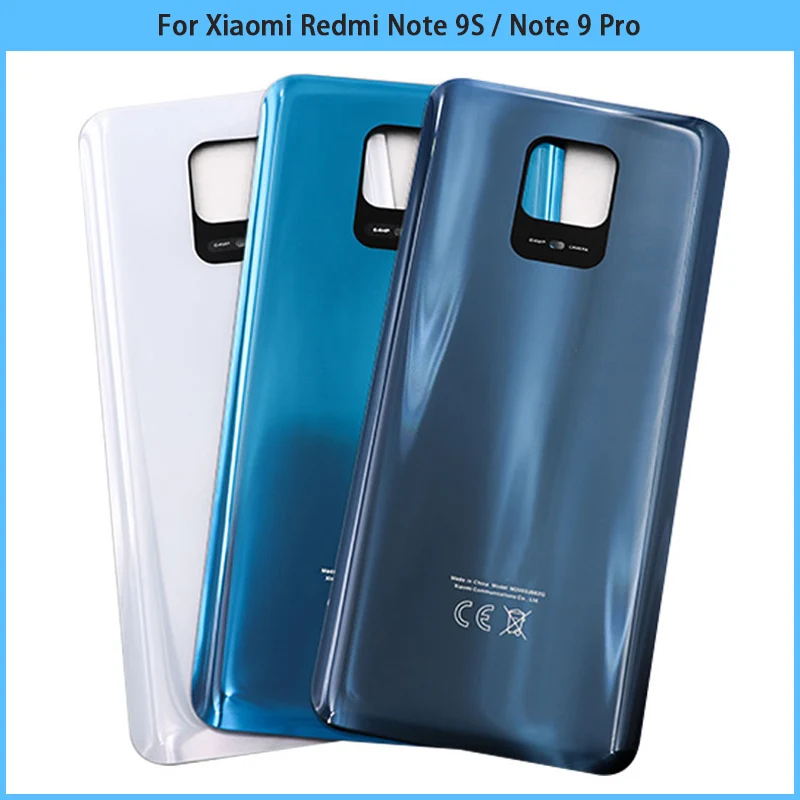 For Xiaomi Redmi Note 9S / Note 9 Pro 64MP Battery Back Cover Rear Door 3D Glass Panel Housing Case Camera lens Adhesive Replace