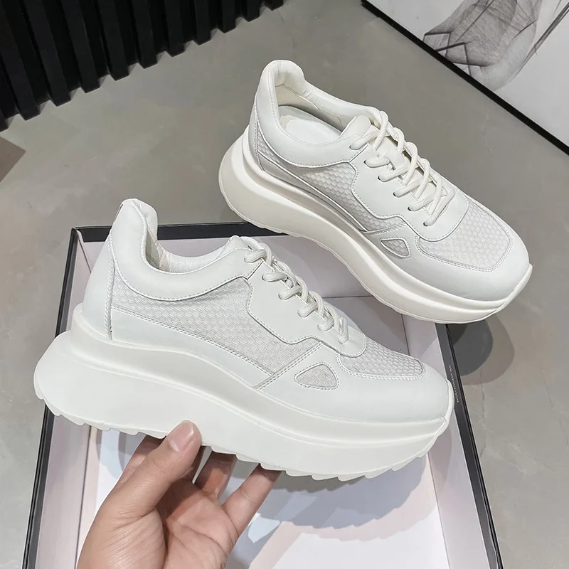 

Женские массивные кроссовки из натуральной кожи на толстой подошве, дышащая спортивная обувь, женская повседневная обувь на высокой платфо...