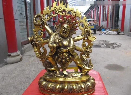 

wholesale factory Tibet Buddhism A Gilt Bronze Statue Of Sadbhuja-Mahakala Dharmapala Buddha