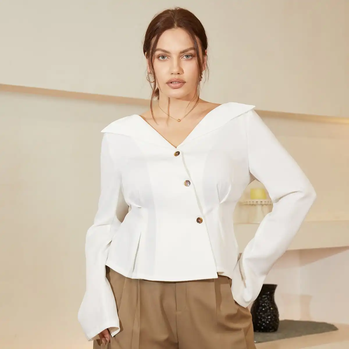 AEL Lady Модный Элегантный Асимметричный топ большого размера Однотонная рубашка на