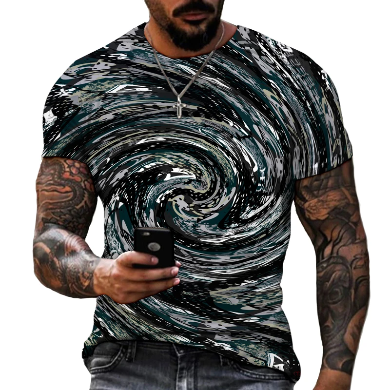 

Swirl 3D Printing Men's Short-sleeved Round Neck T-shirt HD Printing Lycra Polyester Casual Brand Clothing Super Large Size