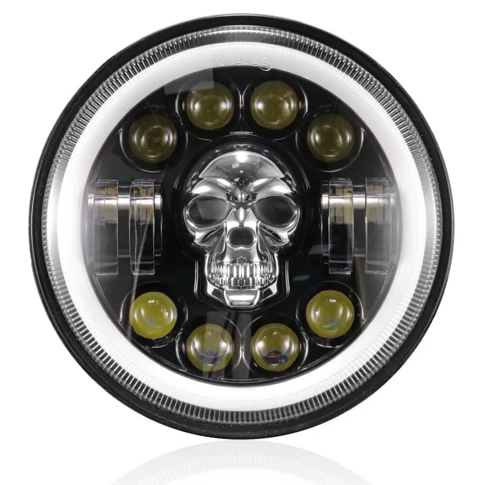 

7" LED Motocycle Truck Auto Skull Headlight Head Light For Honda Kawasaki Suzuki CG125 GB