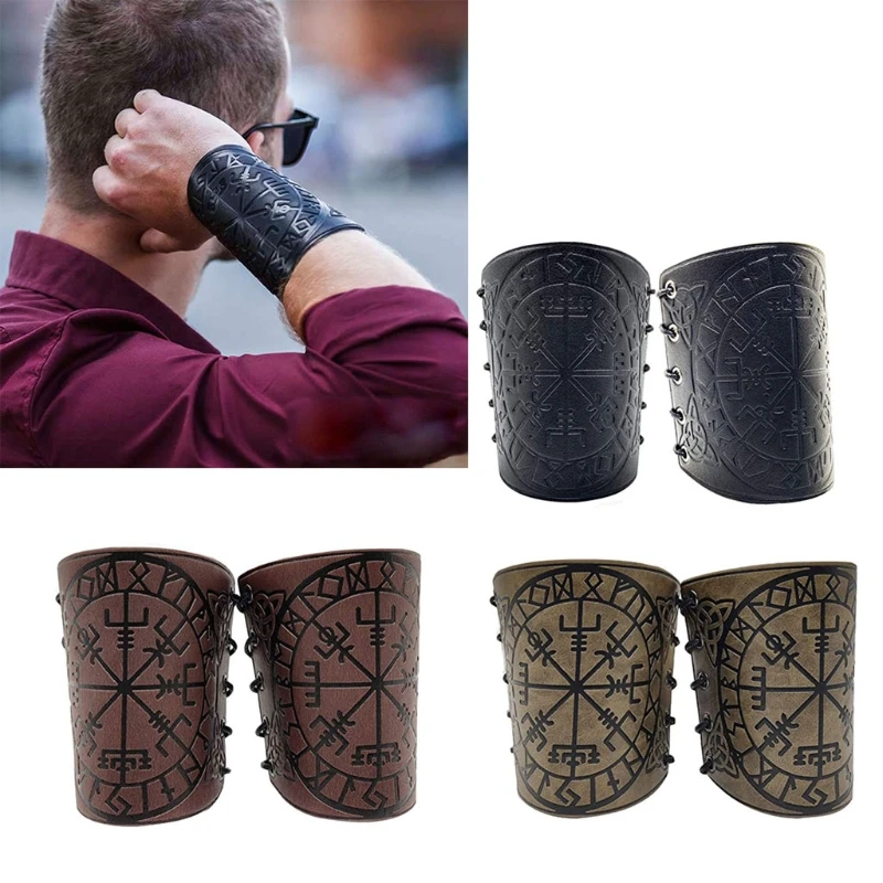 

Medieval Armor Men Cosplay Arm Warmers Lace-up Viking Pirate Knight Gauntlet Wristband Bracer Steampunk Accessories