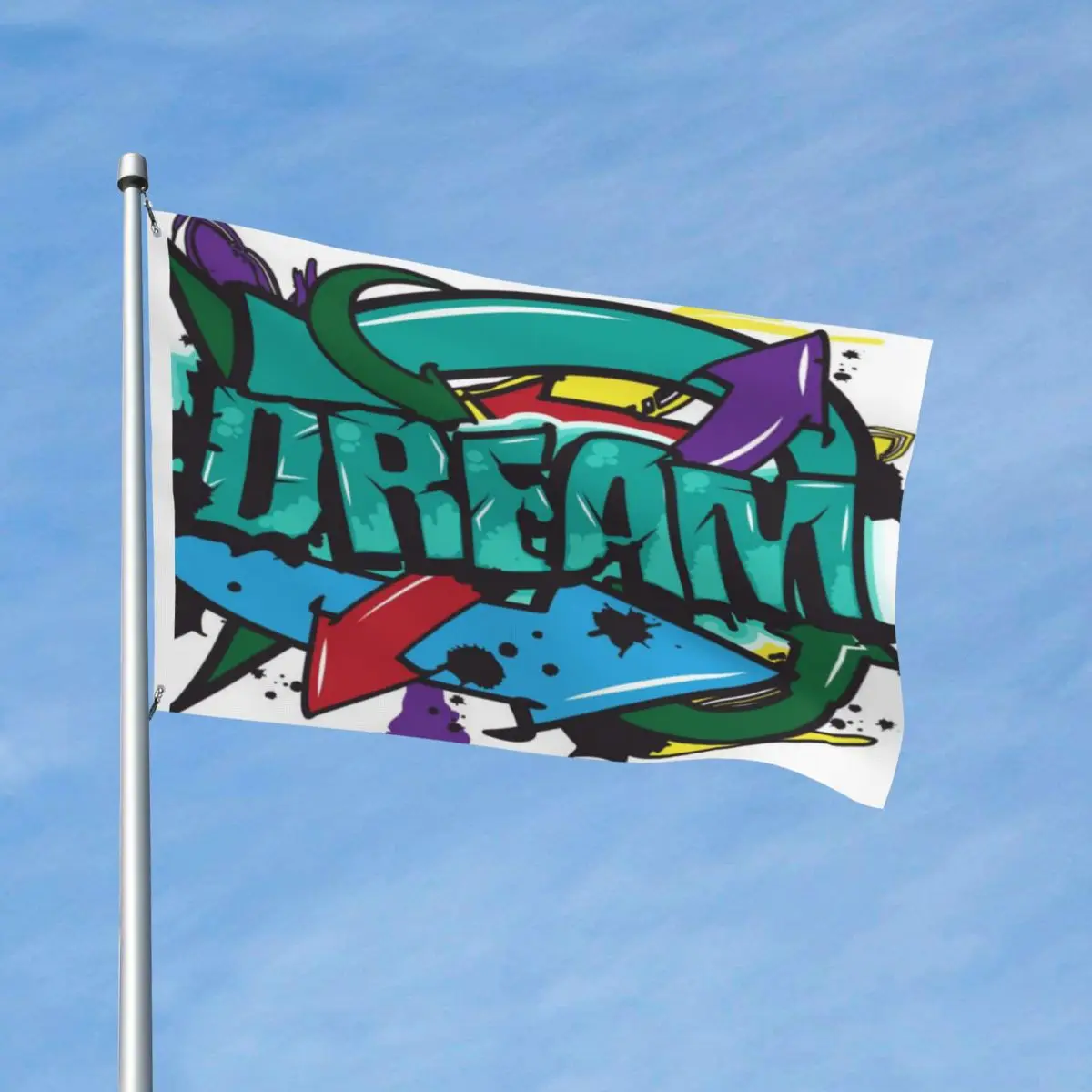 

Dream Text Art- Graffiti Grunge Style Flag Decor Vintage With Metal Grommets Vibrant Colors Flowy Bright