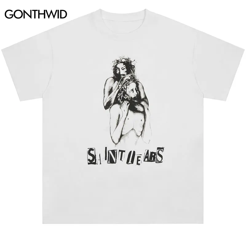 

Футболка мужская в стиле хип-хоп, хлопковая рубашка в стиле панк, с графическим принтом и надписью Иисуса Христа Бога, Готическая свободная футболка в стиле хип-хоп, топы в стиле Харадзюку, 2023