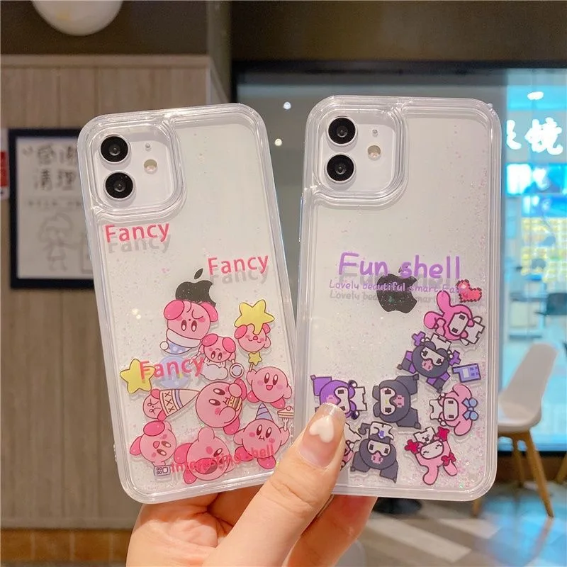 

Sanrio Kuromi My Melody Kirbys Quicksand Glitter Phone Cases For iPhone 14 13 12 11 Pro Max XR X XS Plus Anti-fall Cover