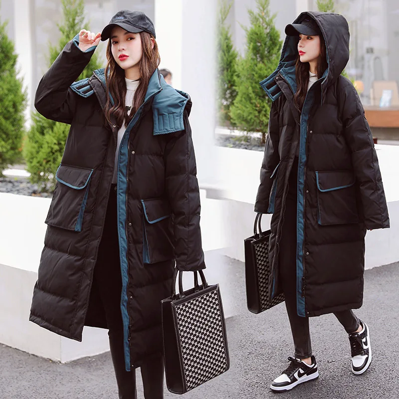 Color long hooded down jacket jacket