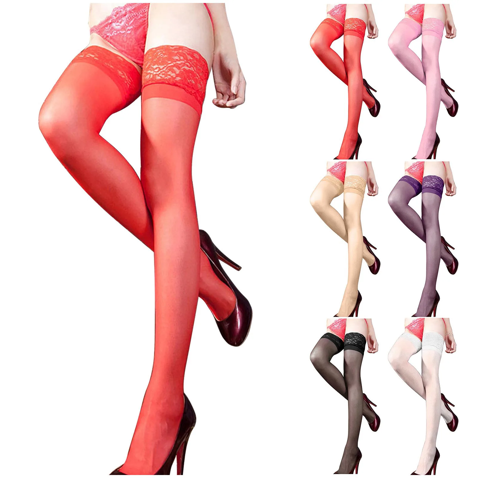 

Женские полупрозрачные сексуальные чулки, кружевные колготки до бедра, чулки выше колена, чулки для ночного клуба