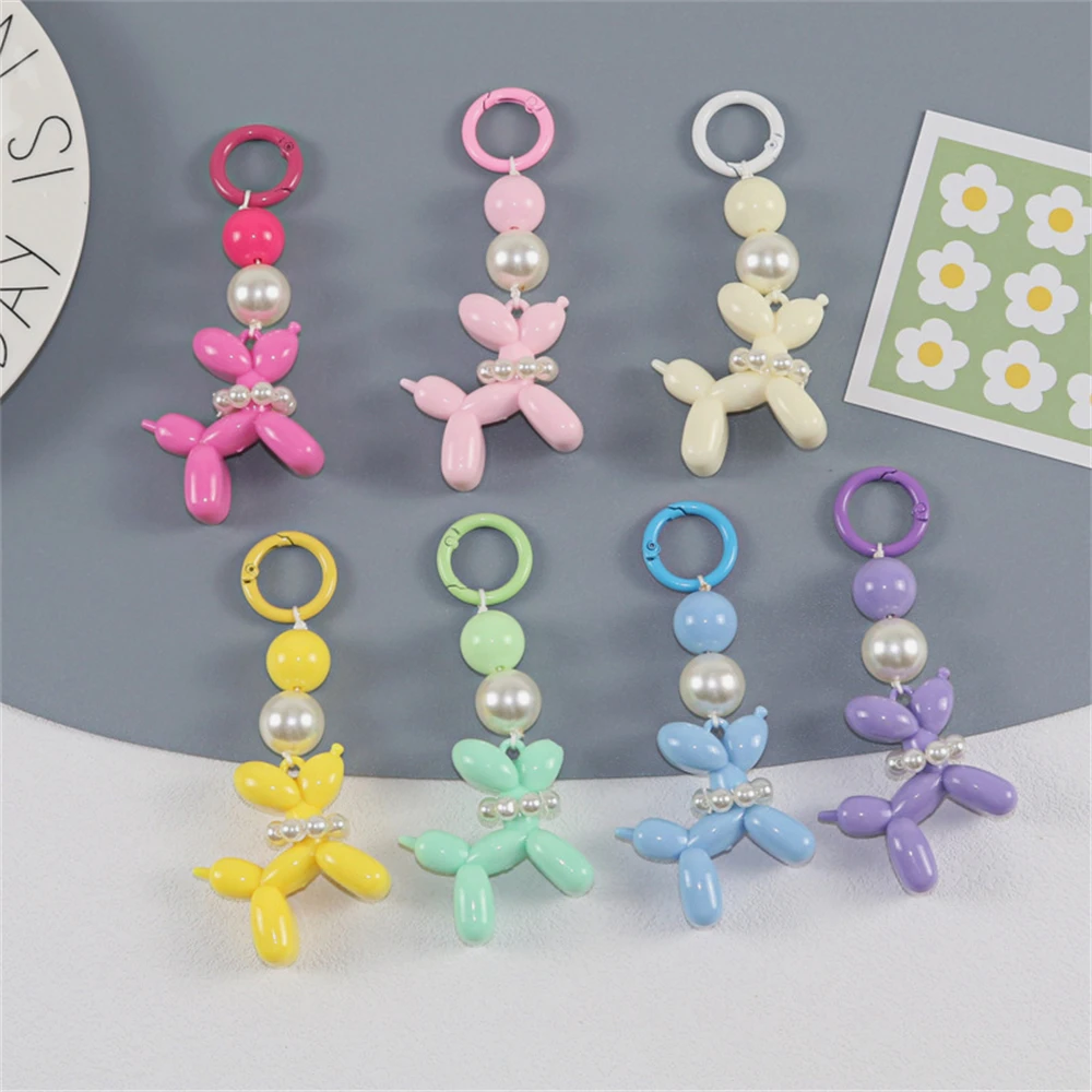 

Cute Pearl Balloon Dog Keychain Women Mobile Phone Purse Charms Candy Color Soft Rubber PVC Animal Pendant Keyring Bag Ornaments