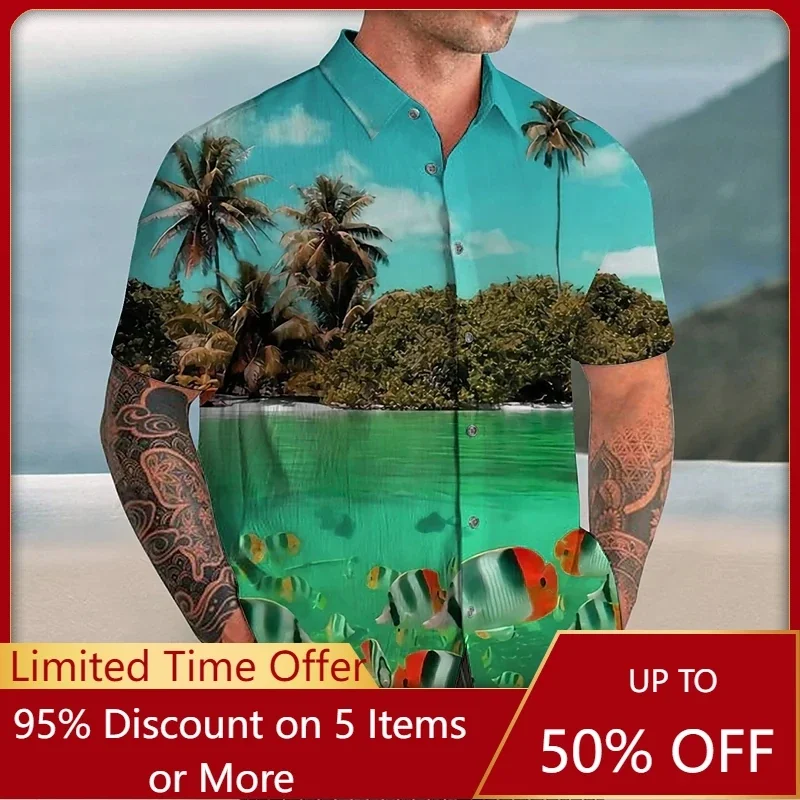 

Мужская Летняя гавайская рубашка с коротким рукавом и пуговицами