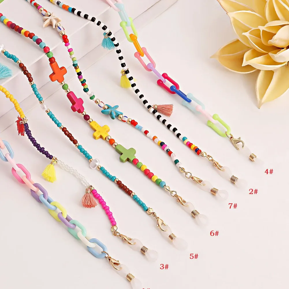 

Boho Colored Beaded Glasses Chains Fashion Mask Strap Women's Neck Chain Lanyard Anti Slip Chain For Glasses Cord Mask Hang 2022