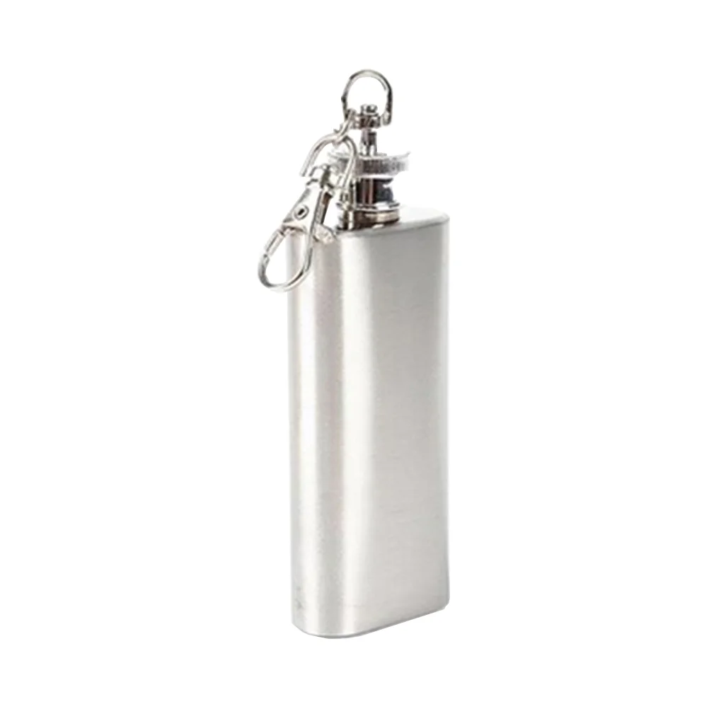 

1 Pc Flat Lid Jug Stainless Steel Flagon Bottle with Keychain for Adults Men