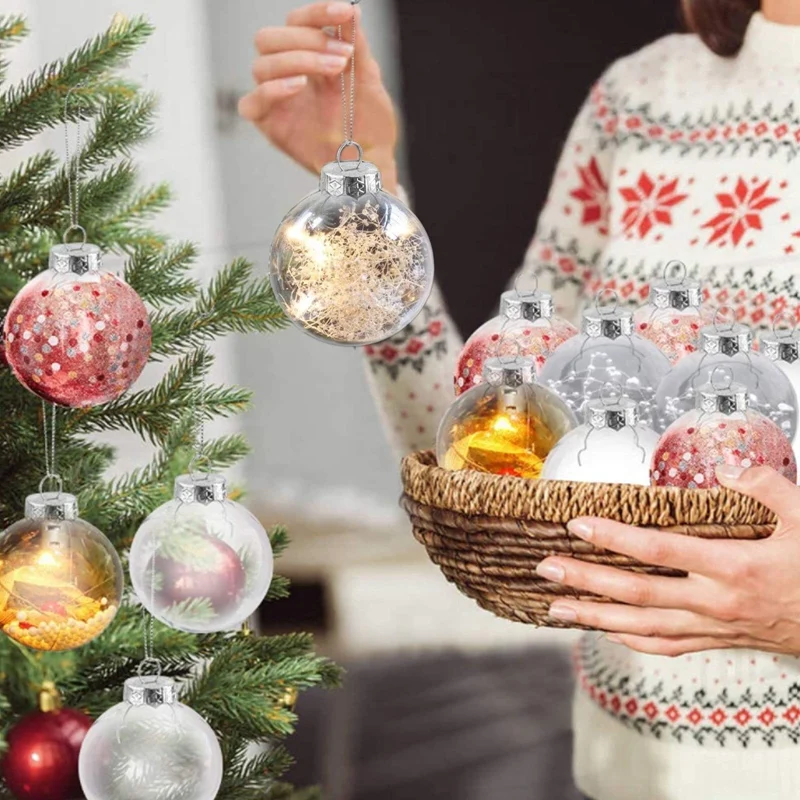 

16 шт. Рождественские шары, пластиковые прозрачные Заполняемые шары для рождественской елки, елочные шары «сделай сам» со съемной крышкой