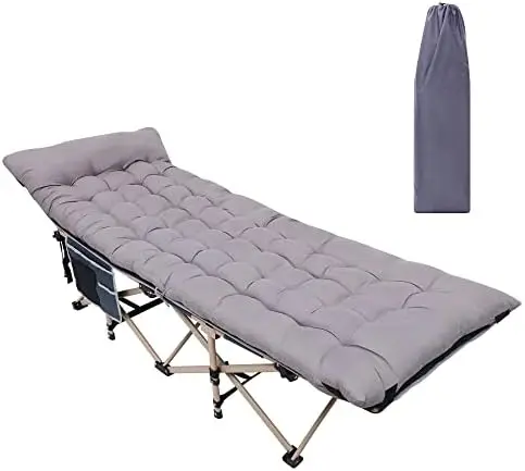 

Кроватка, складная для кемпинга, складная кроватка для взрослых с матрасом, сумка для переноски, подушка и боковые сетчатые держатели вмещает вес до 500 фунтов