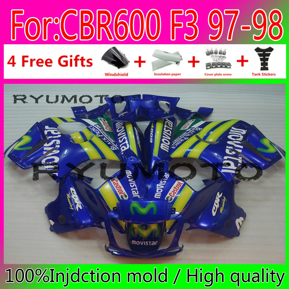 

Новинка, Обтекатели для литья под давлением ABS для мотоциклов HONDA CBR 600 F3 1997 1998 honda CBR 600 F3 97 98, Обтекатели для кузова, синие