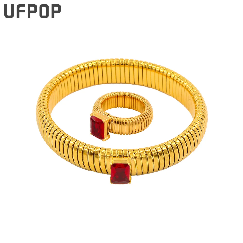 

Charms Colorful Zircon Elastic Bracelets Rings Waterproof Stainless Steel Jewelry 18k Gold Plated Bangles New Luxury Gifts
