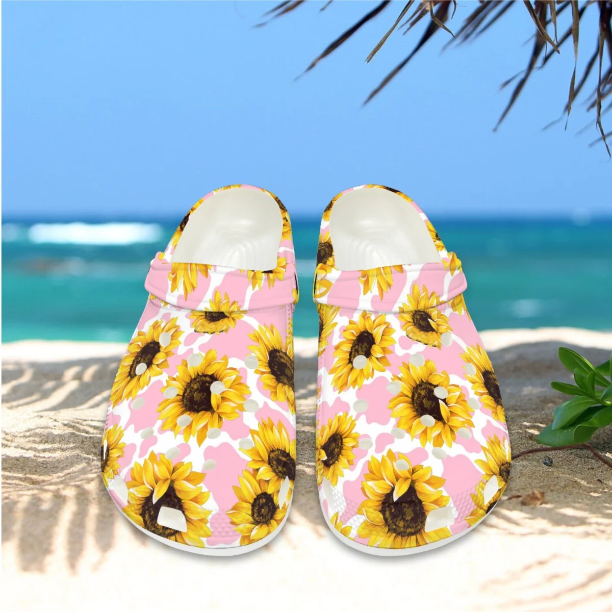 Sunflower Printed Lightweight Clogs Casual Beach Travel Comfortable Slippers New Unisex Non-Slip Flat Sandals Zapatos Mujer